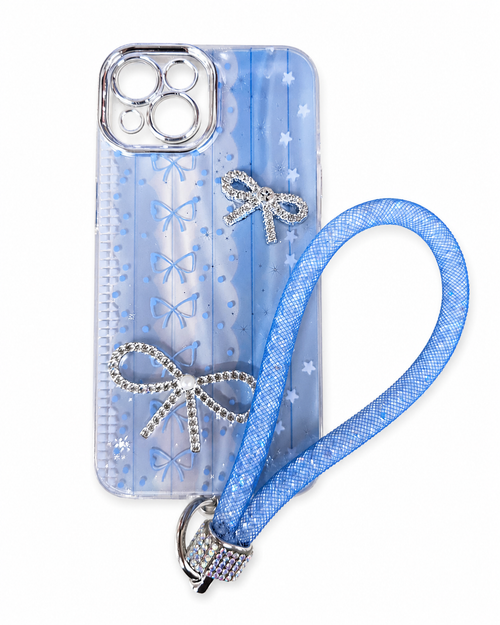 IP 17 Glitter Hand Strap Ribbon Case Navy