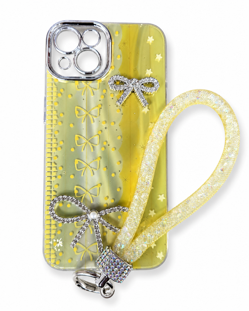 IP 17 Glitter Hand Strap Ribbon Case Yellow