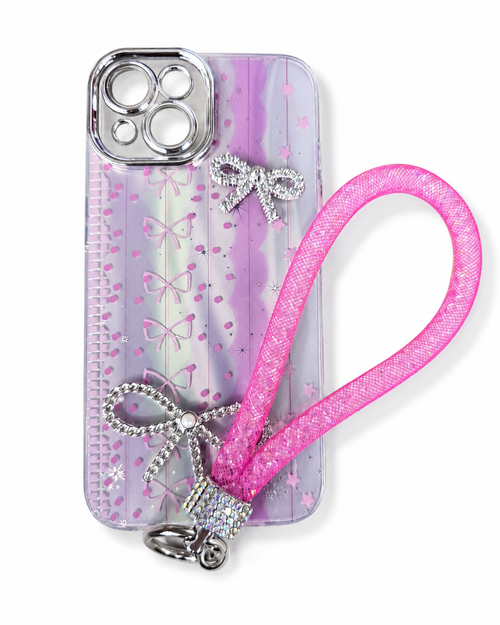 IP 15 Glitter Hand Strap Ribbon Case Light Purple