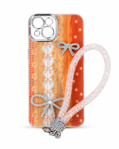 SAM A37 Glitter Hand Strap Ribbon Case Orange