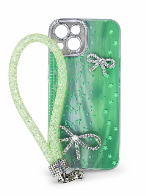 SAM A37 Glitter Hand Strap Ribbon Case Green