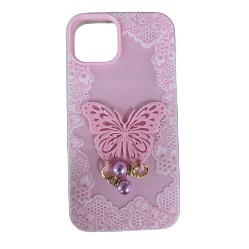 IP13/14 Butterfly Charm Ornamant Case Pink