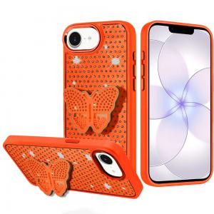 iP 16E / SE4 Butterfly Moveable Grip Stand With Small Diamonds Cosmic Orange
