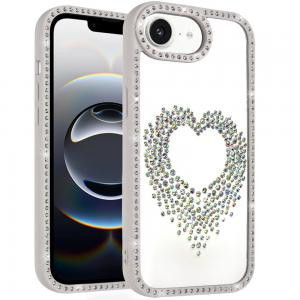 iP 17E / 16E / SE4 Beautiful ANGEL Hearts Glitter Shimmer Diamond Edged Case Beige
