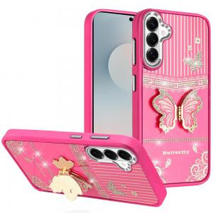 Sam S26 Plus Splendid Glitter Butterfly Design Stand Metallic Case Hot Pink
