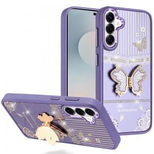 Sam S26 Plus Splendid Glitter Butterfly Design Stand Metallic Case Dark Purple