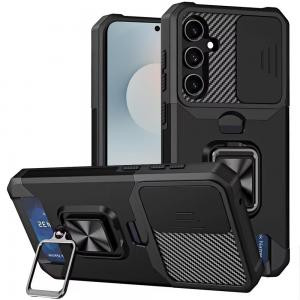 Sam S26 Plus Multi Functional Card Magnetic Ring Stand Case Black