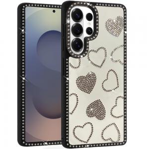 Sam S26 Ultra Spread Love Glitter Shimmer Diamond Edged Case Black