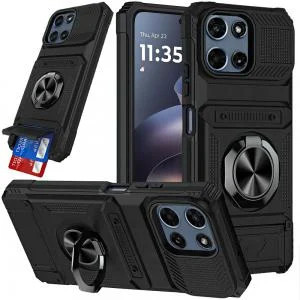 Moto G 5G 2025/2026/G Play 2026 Multi-Functional Card Slot Ring Hybrid Case Black