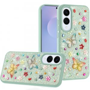 Sam S25 Edge Butterfly Ornaments Diamond Bling Glitter Case Teal