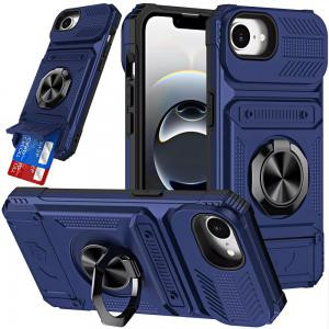 iP 17E / 16E / SE4 Multi-Functional Card Slot Metal Ring Case Blue