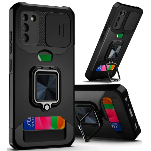 Sam S22 Ultra Multi-Functional Card Magnetic Ring Stand Hybrid Case Black