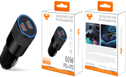 Plug-In Dual C 60W Fast Charging Car Adapter