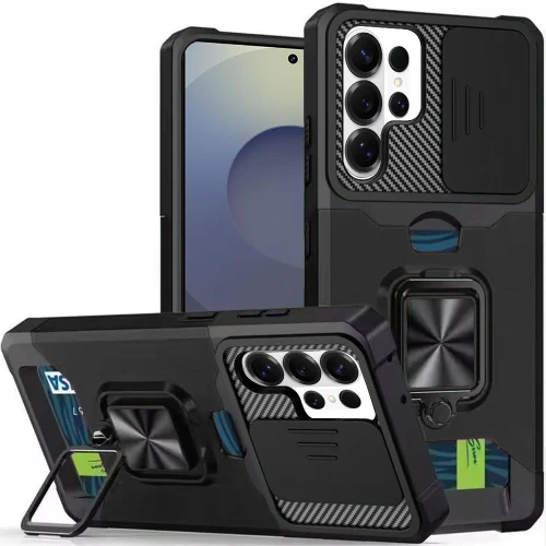 Sam S26 Ultra Magnetic Ring Stand Camera Protection Case Black