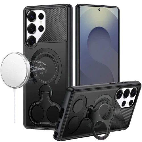 Sam S26 Ultra Car Mount with 2 Ring Stand Hybrid Case Black