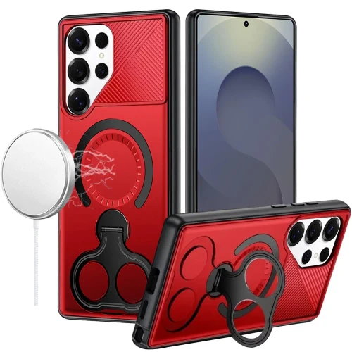 Sam S26 Ultra Car Mount with 2 Ring Stand Hybrid Case Red