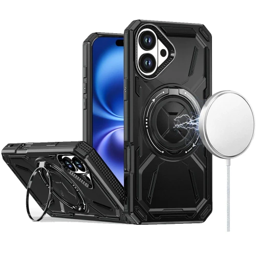iP 17 Ring Magnetic Kickstand Hybrid Case Black