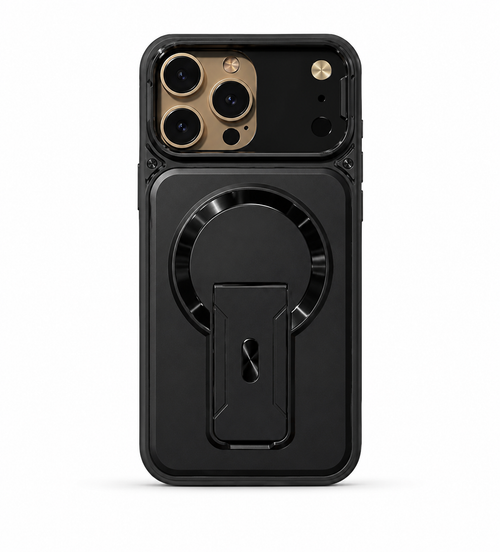 IP 17 Pro Magnetic Circle Sturdy Kickstand Camera Cover Case Black
