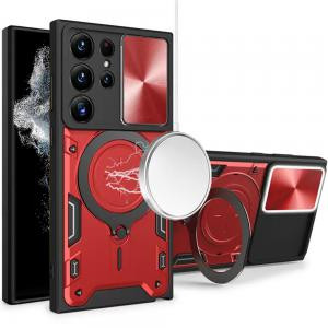 Sam S22 Ultra Magnetic Ring Stand Camera Protection Case Red