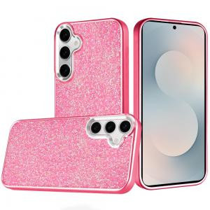 Sam S25 FE Crystal Glass Diamond Metallic Hybrid Case Hot Pink