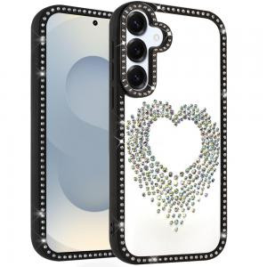 Sam S25 FE Beautiful ANGEL Hearts Glitter Diamond Case Black