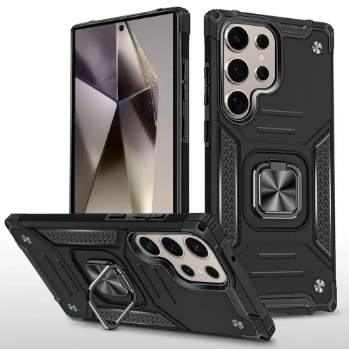 Sam S25 Ultra Robust Magnetic Kickstand Case Black