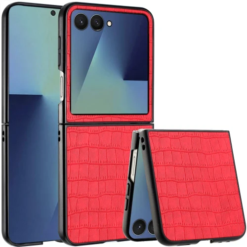 SAM Z Flip 8 Vegan Leather Premium Hard Snap On Case Red