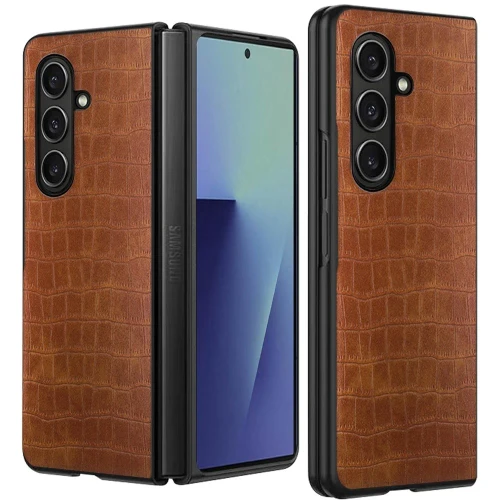 SAM Z Fold 8 Vegan leather Premium Hard Snap On Case Brown