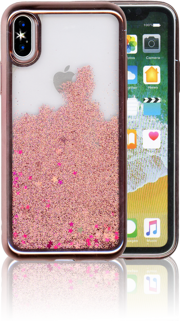Iphone X/10/XS MM Electroplated Water Glitter Case With Stars Rose Gold