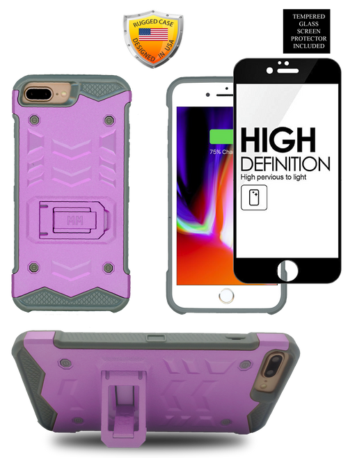 IPHONE 8 PLUS /7 PLUS  MM Opal Kickstand Case PURPLE(Tempered Glass Included)