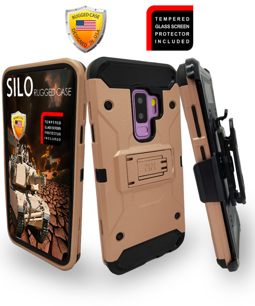Samsung Galaxy S9 Plus MM Silo Rugged Case Rose Gold(Curved Tempered Glass Included)