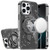 IP 16 Pro Max Transparent Glitter Rotaional Magnetic Ring Stand Case Black