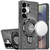 S25 Ultra Transparent Glitter Rotaional Magnetic Ring Stand Case Black