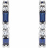 (NEW) BELLA COUTURE® BAGUETTE BLUE SAPPHIRE 14K WHITE GOLD ROUND GEMSTONE DIAMOND HOOP EARRINGS .50 CTW (1/2 CT. TW.)