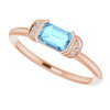 (NEW) BELLA COUTURE LeORA Fine Elegant Diamond Baguette Natural Aquamarine Gemstone 14K Rose Gold Ring
