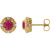 (NEW) BELLA COUTURE ROYA FINE 1/6 CT DIAMOND 5MM .75 CT RUBY 14K YELLOW GOLD POST EARRINGS