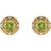 (NEW) BELLA COUTURE ROYA FINE 1/6 CT DIAMOND 5MM .75 CT NATURAL PERIDOT 14K YELLOW GOLD POST EARRINGS