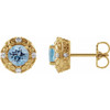 (NEW) BELLA COUTURE ROYA FINE 1/6 CT DIAMOND 5MM .75 CT NATURAL AQUAMARINE 14K YELLOW GOLD POST EARRINGS