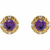 (NEW) BELLA COUTURE ROYA FINE 1/6 CT DIAMOND 5MM .75 CT NATURAL AMETHYST 14K YELLOW GOLD POST EARRINGS