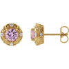 (NEW) BELLA COUTURE ROYA FINE 1/6 CT DIAMOND 5MM .75 CT NATURAL PINK TOURMALINE 14K YELLOW GOLD POST EARRINGS