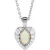 (NEW) BELLA COUTURE Lura Heart Fine Diamond Opal Cabochon 14K White Gold Dangle Drop Pendant Necklace (18" 16" Adjustable Length)