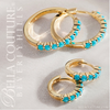 (NEW) BELLA COUTURE® 12.25MM JANE PAVE AAA+ NATURAL SLEEPING BEAUTY TURQUOISE 14K YELLOW GOLD HUGGIE HOOP EARRINGS