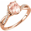 (NEW) BELLA COUTURE KALSIE Gorgeous Pink Morganite Pave' Diamond 14K White Gold Ring (.10 CT. TW.)