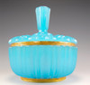 SOLD! - (ANTIQUE) French Turquoise Blue Opaline Glass Ormolu Beaded Mount Box Bowl Art