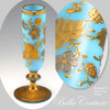 SOLD! - (ANTIQUE) French Floral Turquoise Blue Opaline Hand Painted Enameled Bud Vase Wine Glass