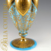 SOLD! - RARE Antique Gorgeous Large MOSER French Floral Blue Opaline Bohemian Gilt Gold Vase