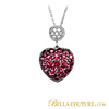 (NEW) Bella Couture Pave Diamond Brazillian Garnet 14K White Gold Heart Pendant with Necklace