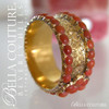 SOLD! - (ANTIQUE) Rare Gorgeous Georgian Victorian Pave' Coral Flower Floral Etched 14K 14CT (15CT) Gold Cluster Ring Band