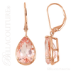 (NEW) BELLA COUTURE Gorgeous 4.80CT Pear Cut Pink Morganite 14k Rose Gold Dangle Drop Earrings (12MM)