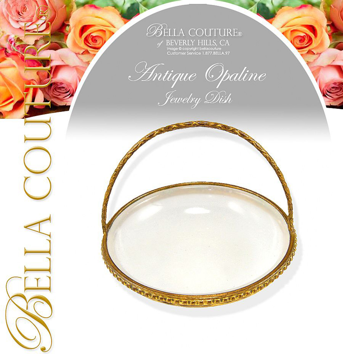 SOLD! - (ANTIQUE) Victorian Palais Royal Ormolu White Opaline Glass Bonbon Basket Dish or Bedside / Vanity Jewelry Tray